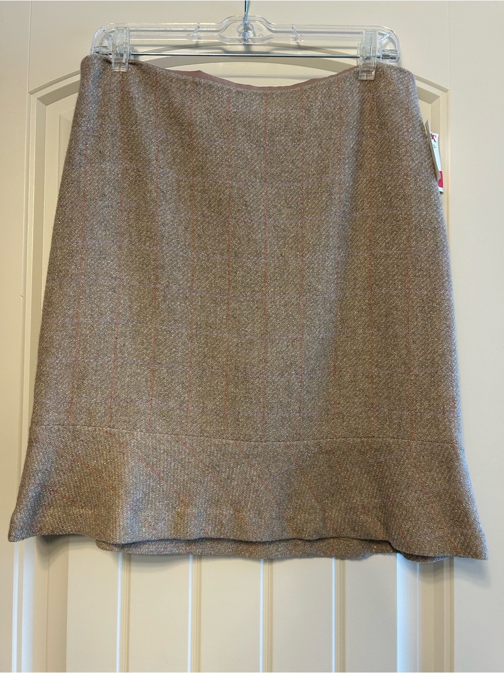 NWT Etcetera Brown Tweed A-Line Skirt with Subtle Pink Plaid and Sparkle